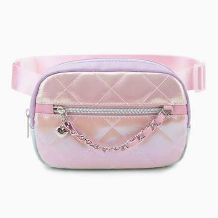 OMG Accessories Metallic Quilted Fanny Pack {Light Pink Multi}