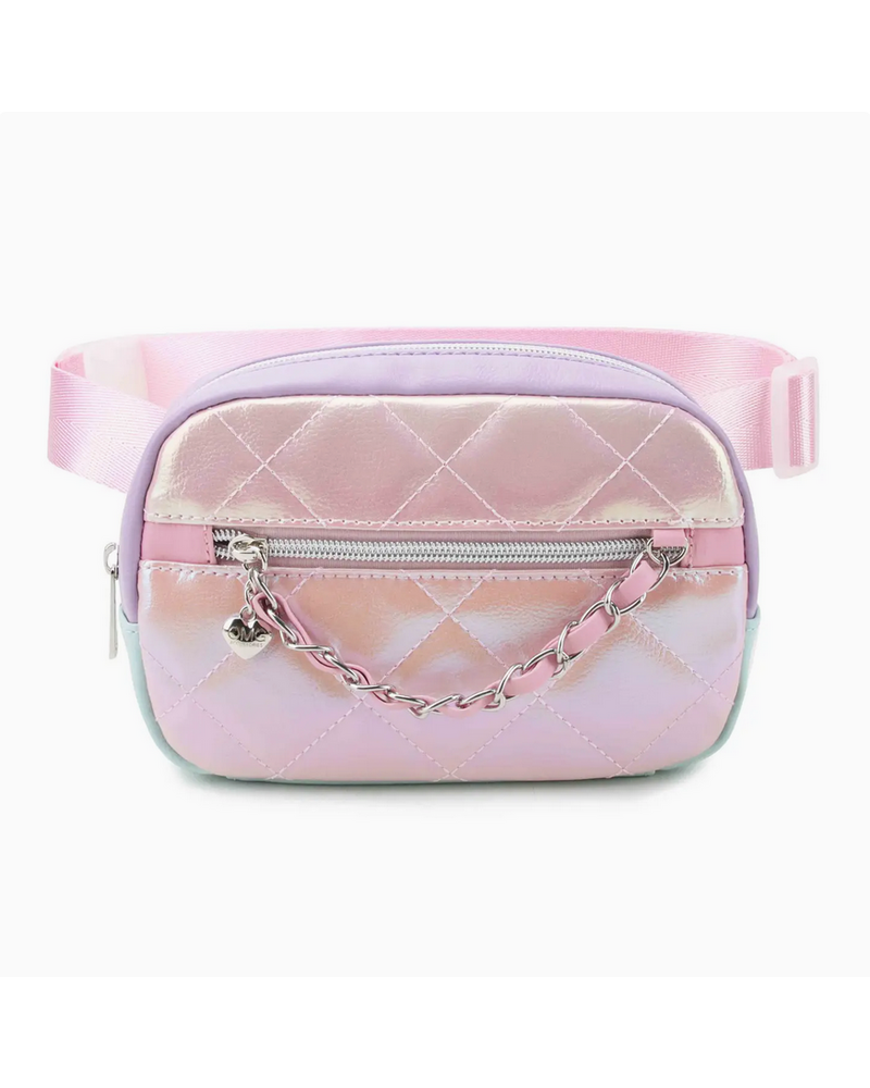 OMG Accessories Metallic Quilted Fanny Pack {Light Pink Multi}