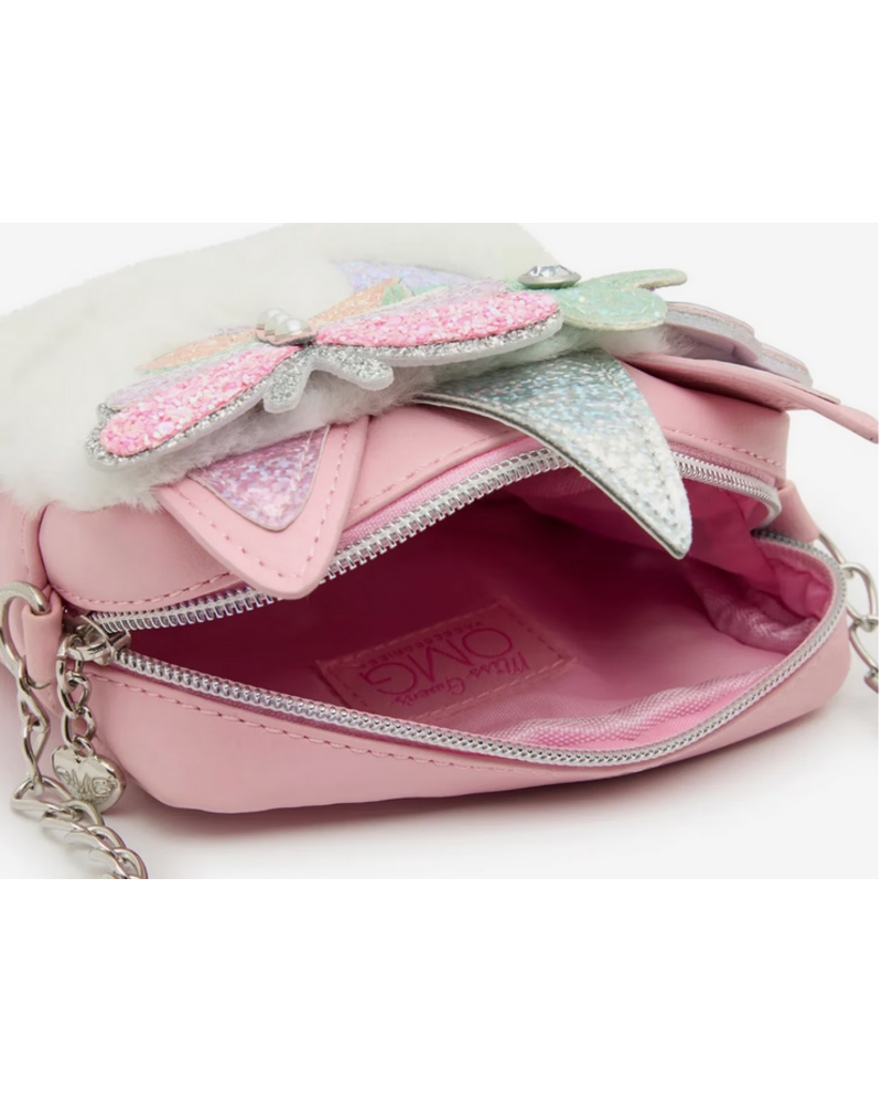 OMG Accessories Miss Gwen Unicorn White Plush Crossbody Purse {Pink}