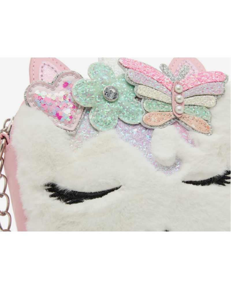 OMG Accessories Miss Gwen Unicorn White Plush Crossbody Purse {Pink}
