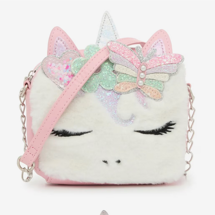 OMG Accessories Miss Gwen Unicorn White Plush Crossbody Purse {Pink}