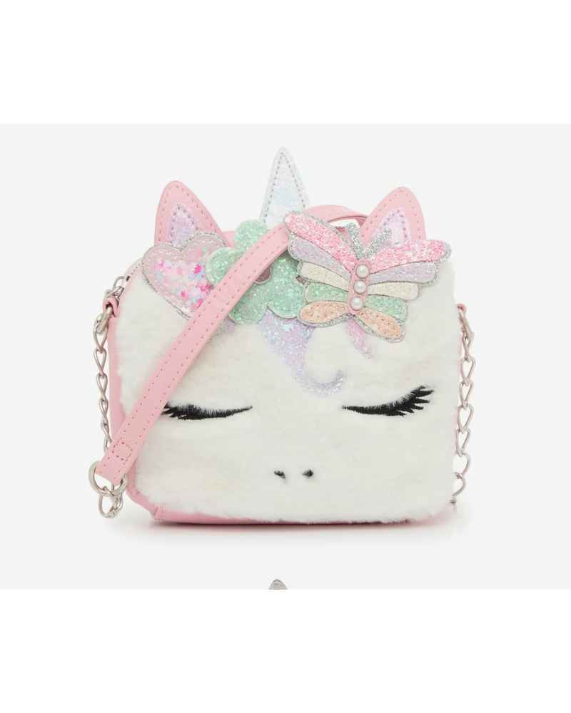 OMG Accessories Miss Gwen Unicorn White Plush Crossbody Purse {Pink}