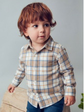 Mayoral Plaid L/S Button Up & Jean Set {Wht/Blue/Tan}