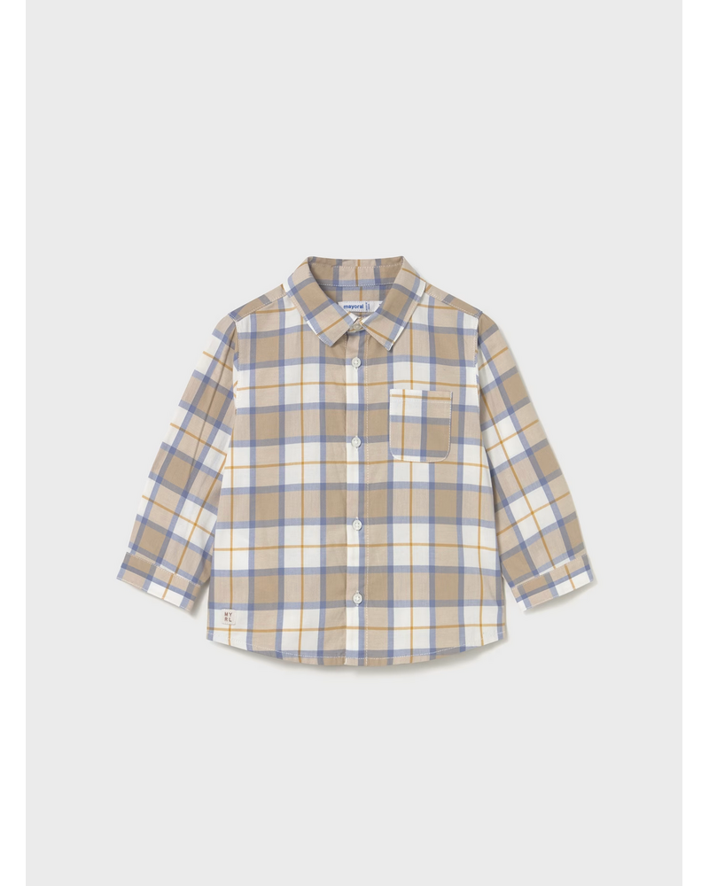 Mayoral Plaid L/S Button Up & Jean Set {Wht/Blue/Tan}