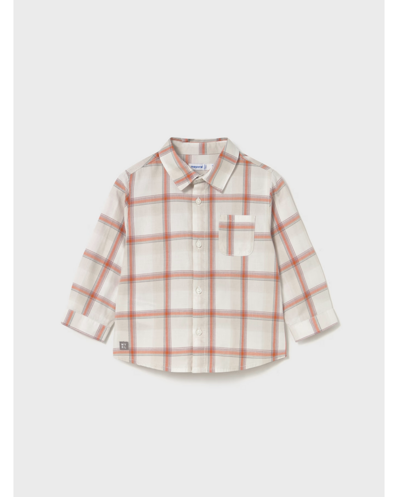 Mayoral Plaid Shirt/ Pant Set {Crm/Org/Rust}