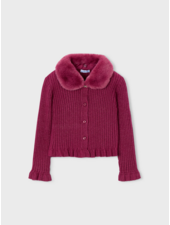 Mayoral Faux Fur Collar Cardigan {Cherry}