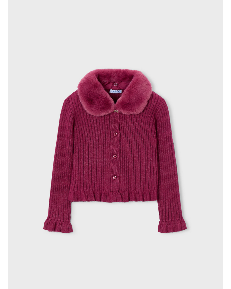 Mayoral Faux Fur Collar Cardigan {Cherry}
