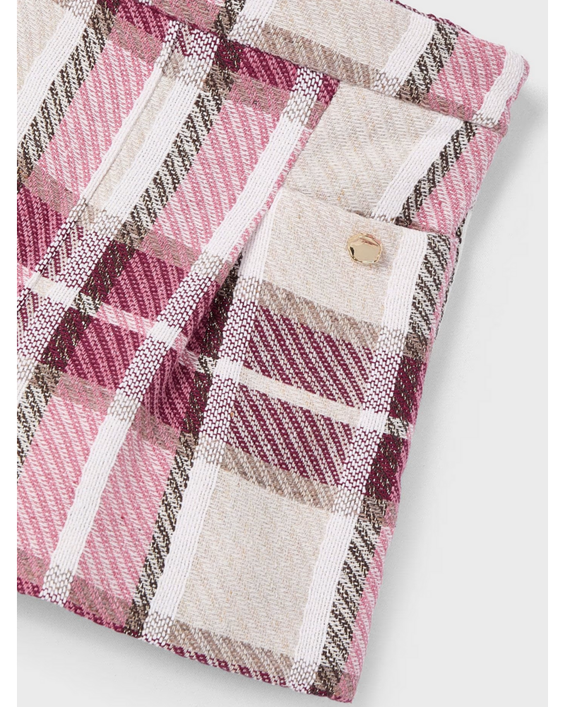 Mayoral Ruffle Collar Shirt w/ Plaid Short Set {Ivory/Cherry}