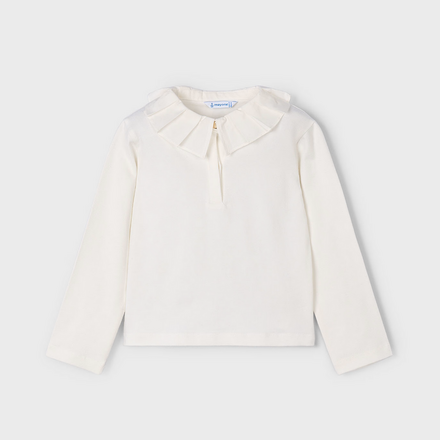 Mayoral Ruffle Collar Shirt w/ Plaid Short Set {Ivory/Cherry}