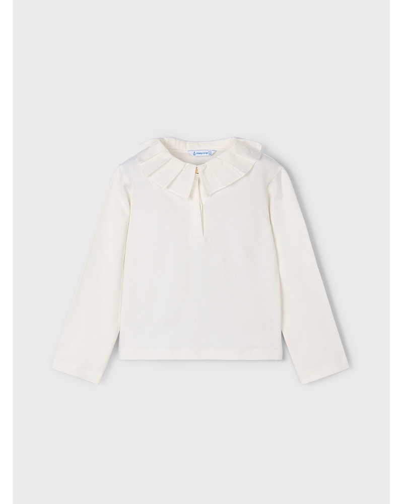 Mayoral Ruffle Collar Shirt w/ Plaid Short Set {Ivory/Cherry}