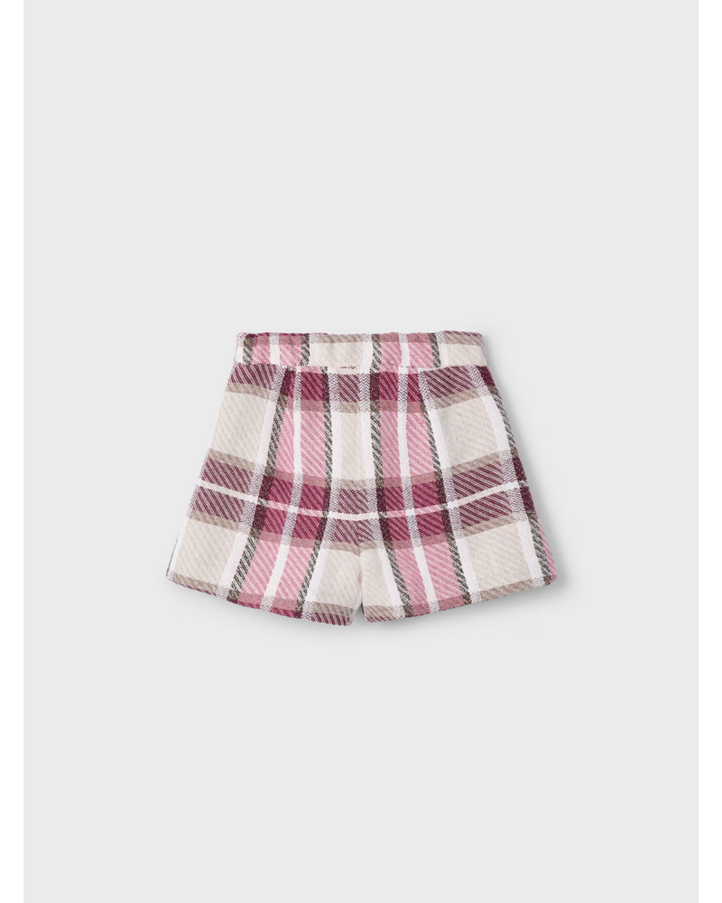 Mayoral Ruffle Collar Shirt w/ Plaid Short Set {Ivory/Cherry}