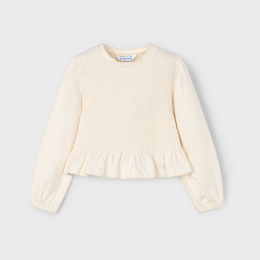 Mayoral Blouse & Pleather Shorts Set {Ivory/Brown}