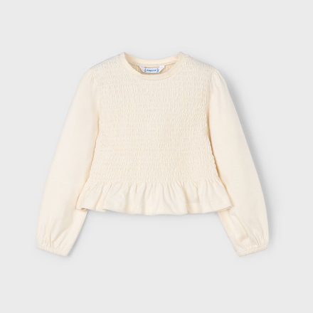 Mayoral Blouse & Pleather Shorts Set {Ivory/Brown}