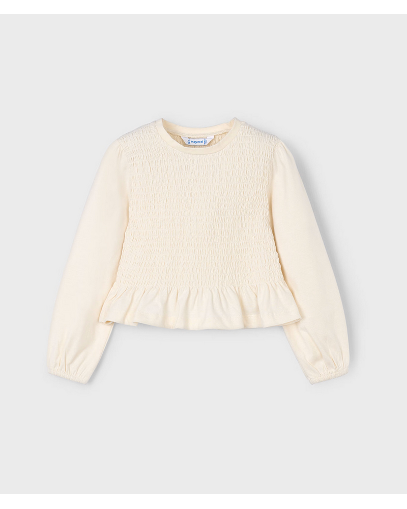 Mayoral Blouse & Pleather Shorts Set {Ivory/Brown}