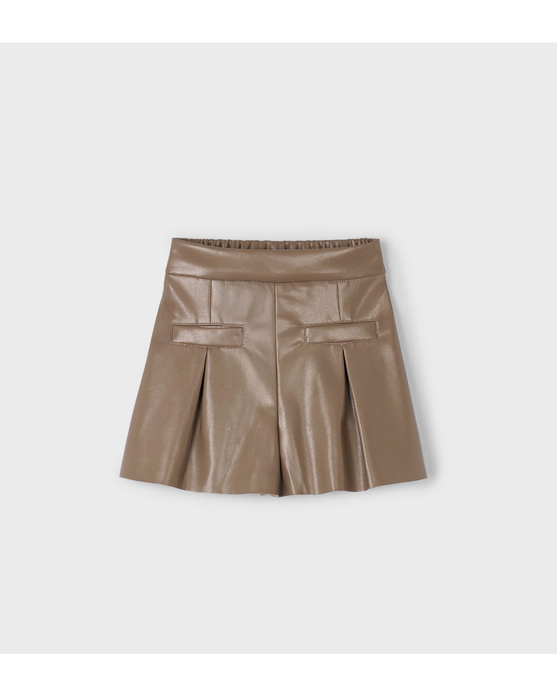 Mayoral Blouse & Pleather Shorts Set {Ivory/Brown}