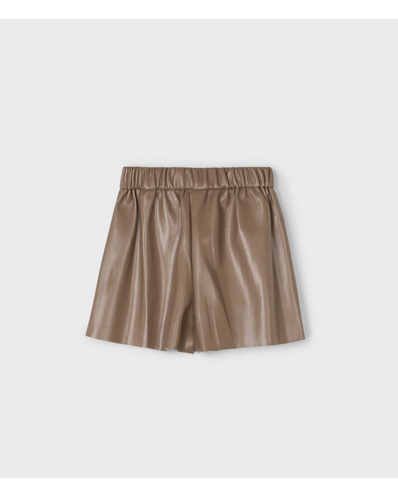 Mayoral Blouse & Pleather Shorts Set {Ivory/Brown}