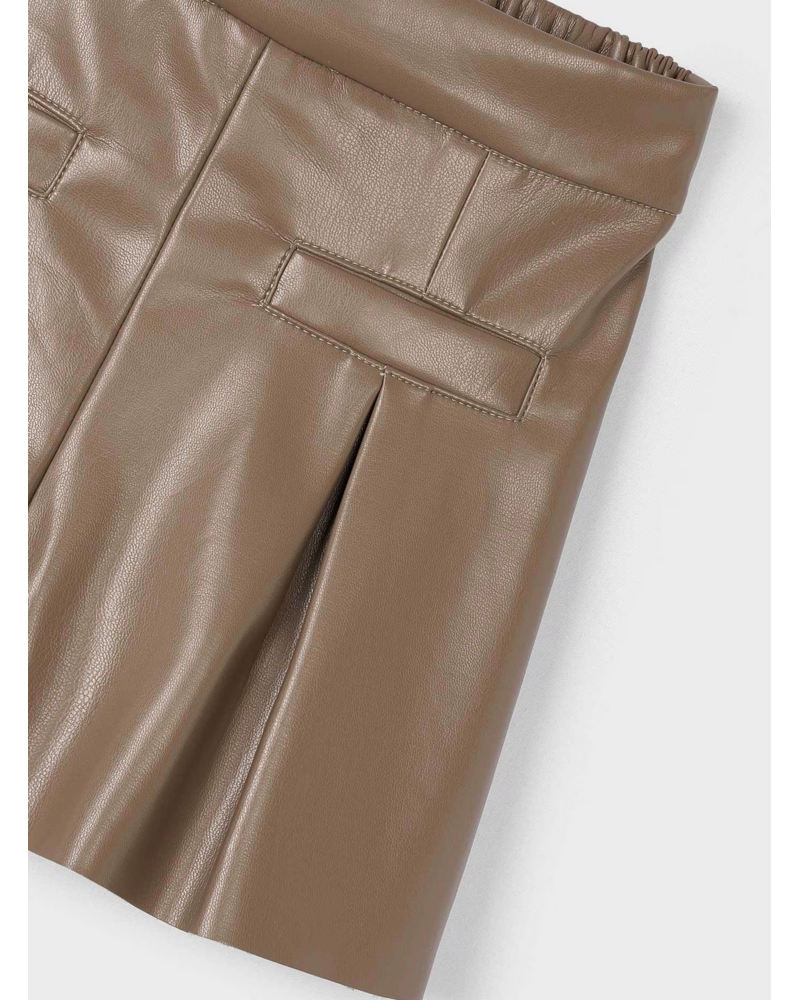 Mayoral Blouse & Pleather Shorts Set {Ivory/Brown}