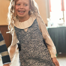 Mayoral Tweed Pinafore Dress {White/Navy}