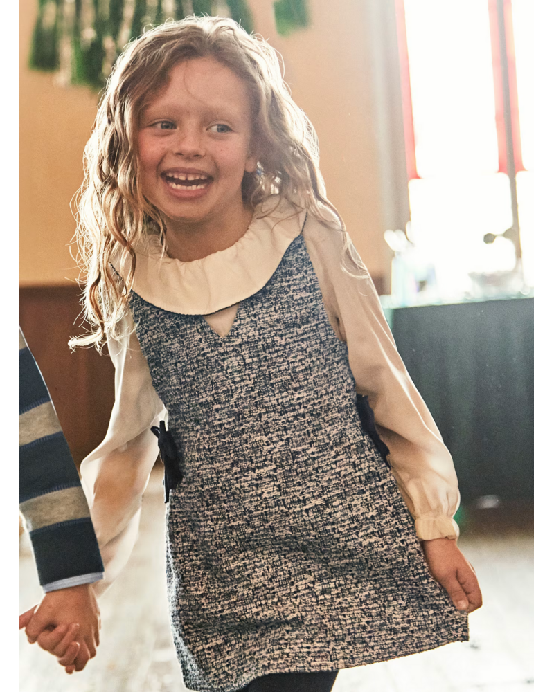 Mayoral Tweed Pinafore Dress {White/Navy}