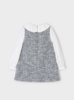 Mayoral Tweed Pinafore Dress {White/Navy}