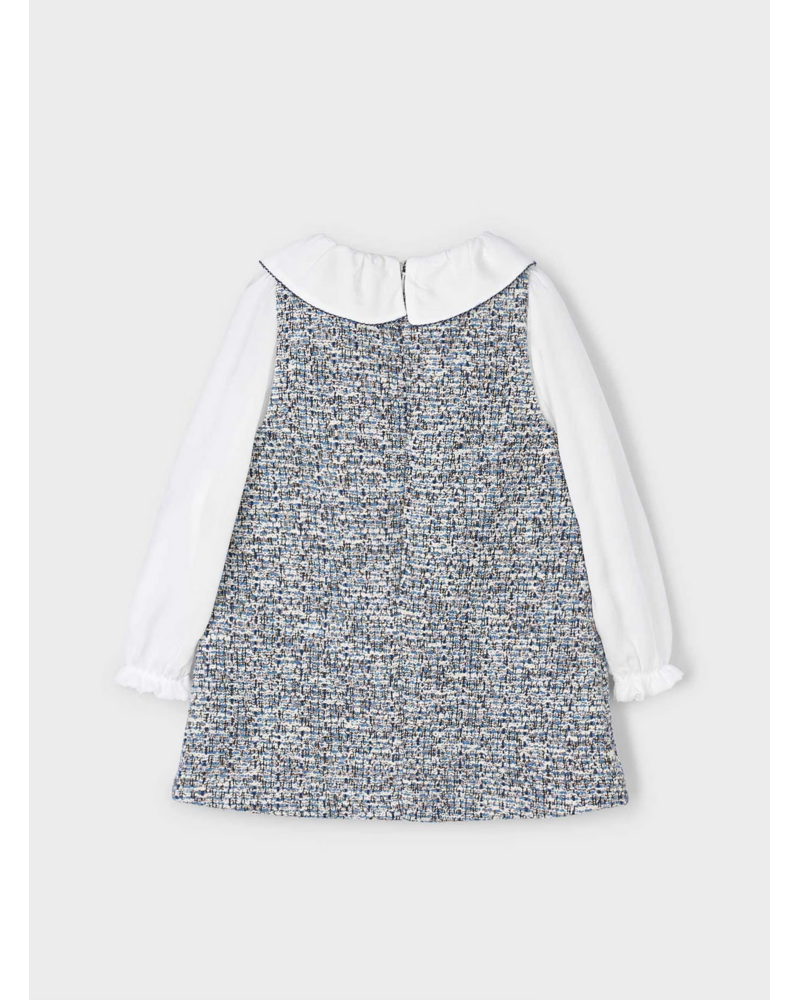 Mayoral Tweed Pinafore Dress {White/Navy}