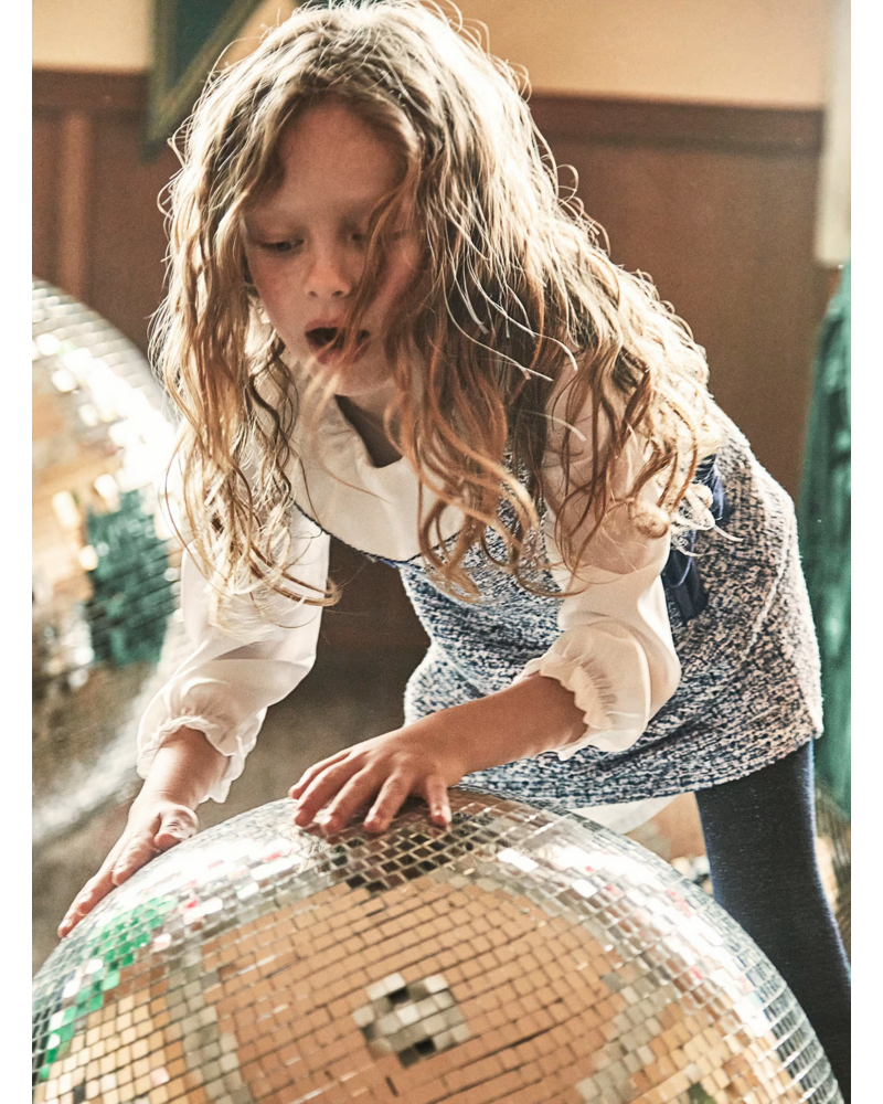 Mayoral Tweed Pinafore Dress {White/Navy}