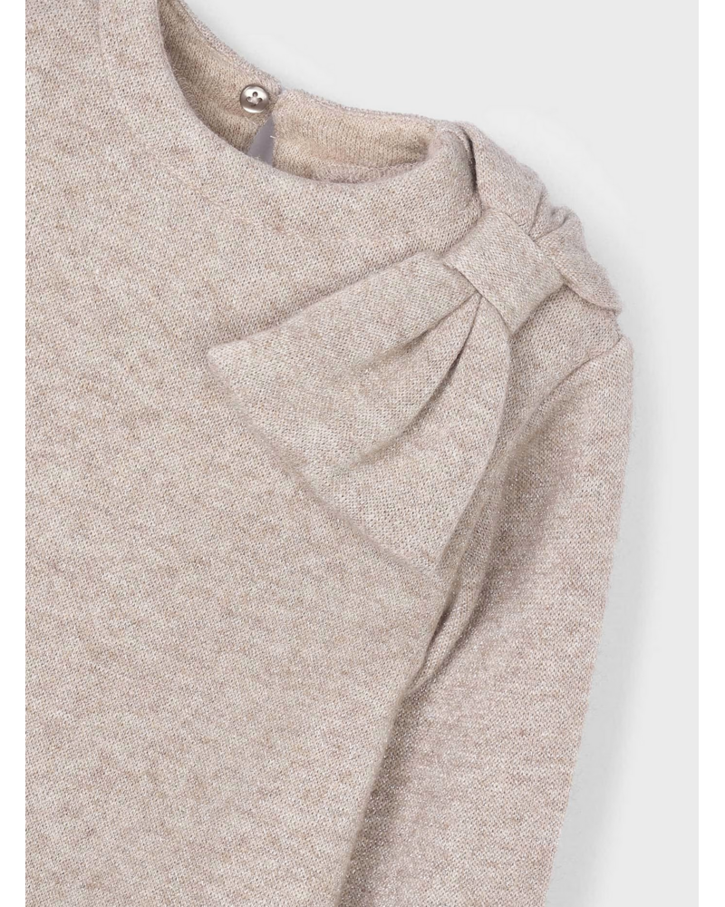 Mayoral Bow Knit Dress {Tan/Gold Shimmer}