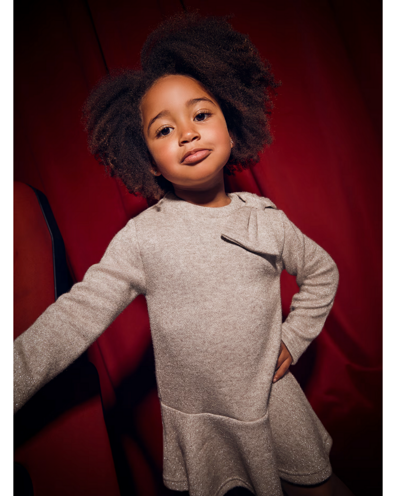 Mayoral Bow Knit Dress {Tan/Gold Shimmer}