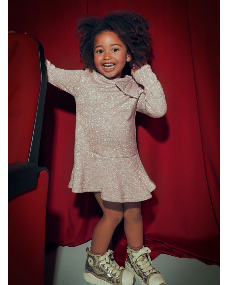 Mayoral Bow Knit Dress {Tan/Gold Shimmer}