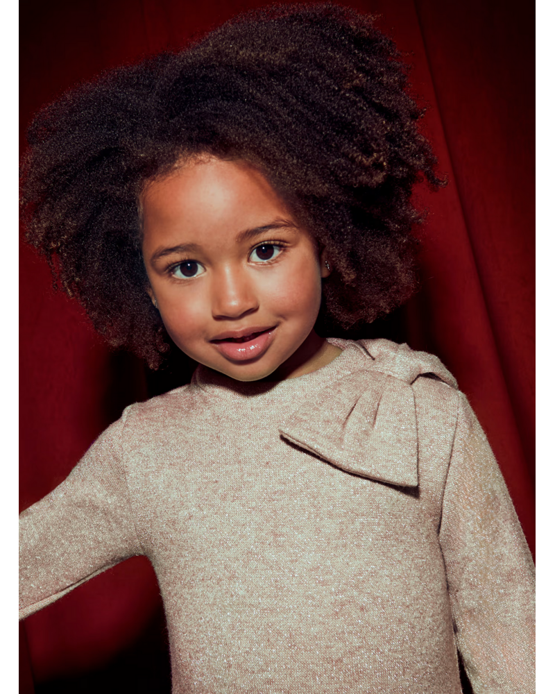 Mayoral Bow Knit Dress {Tan/Gold Shimmer}