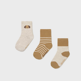 Mayoral Dog 3pk Socks {Ivory/Tan}