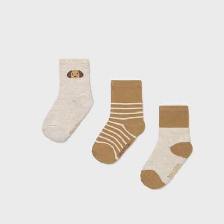 Mayoral Dog 3pk Socks {Ivory/Tan}
