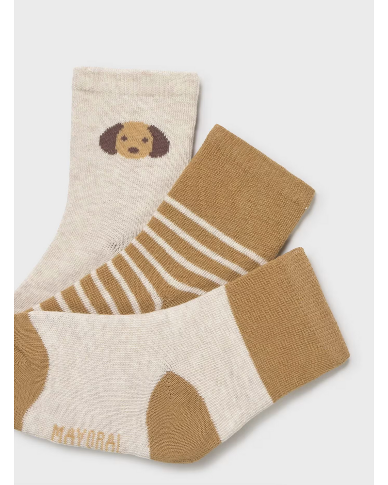 Mayoral Dog 3pk Socks {Ivory/Tan}