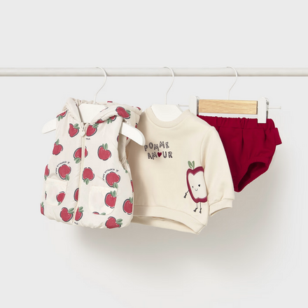 Mayoral Apple 3PC Vest/Bloomer Set{Ivory/Red}