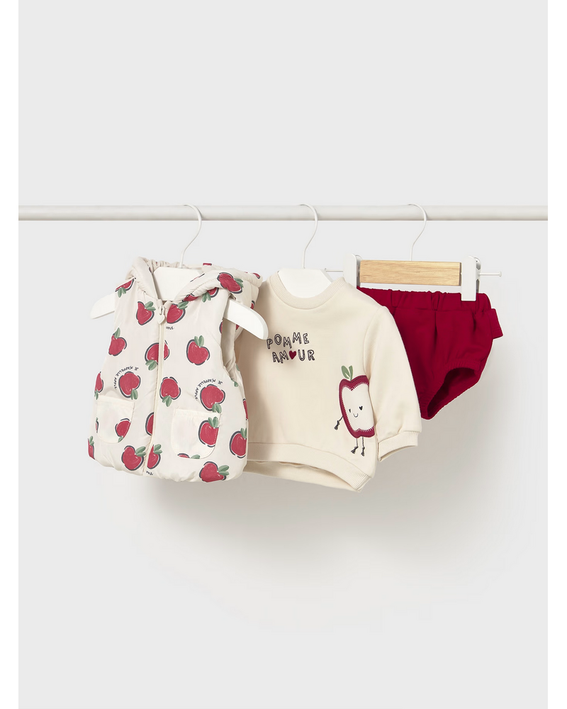 Mayoral Apple 3PC Vest/Bloomer Set{Ivory/Red}