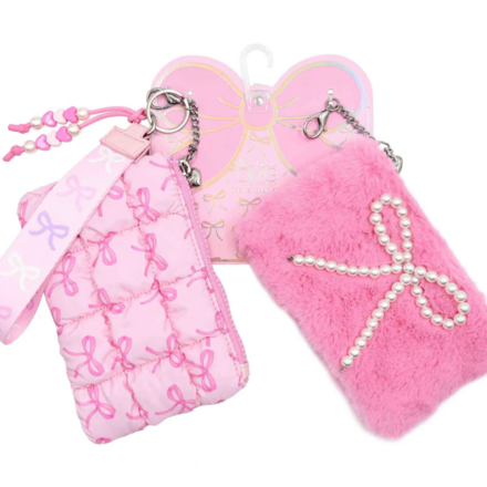OMG Accessories Bow Quilted Scrunchies 3 Piece Coin Purse Keychain Set {Petal}