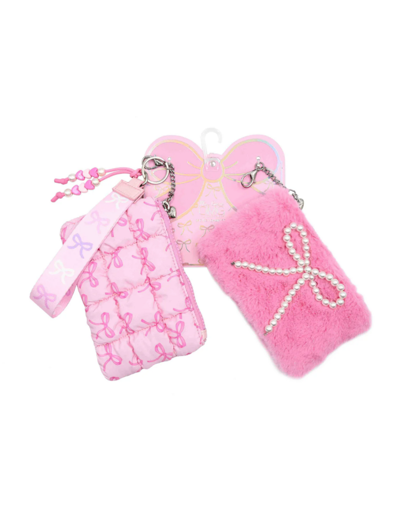 OMG Accessories Bow Quilted Scrunchies 3 Piece Coin Purse Keychain Set {Petal}