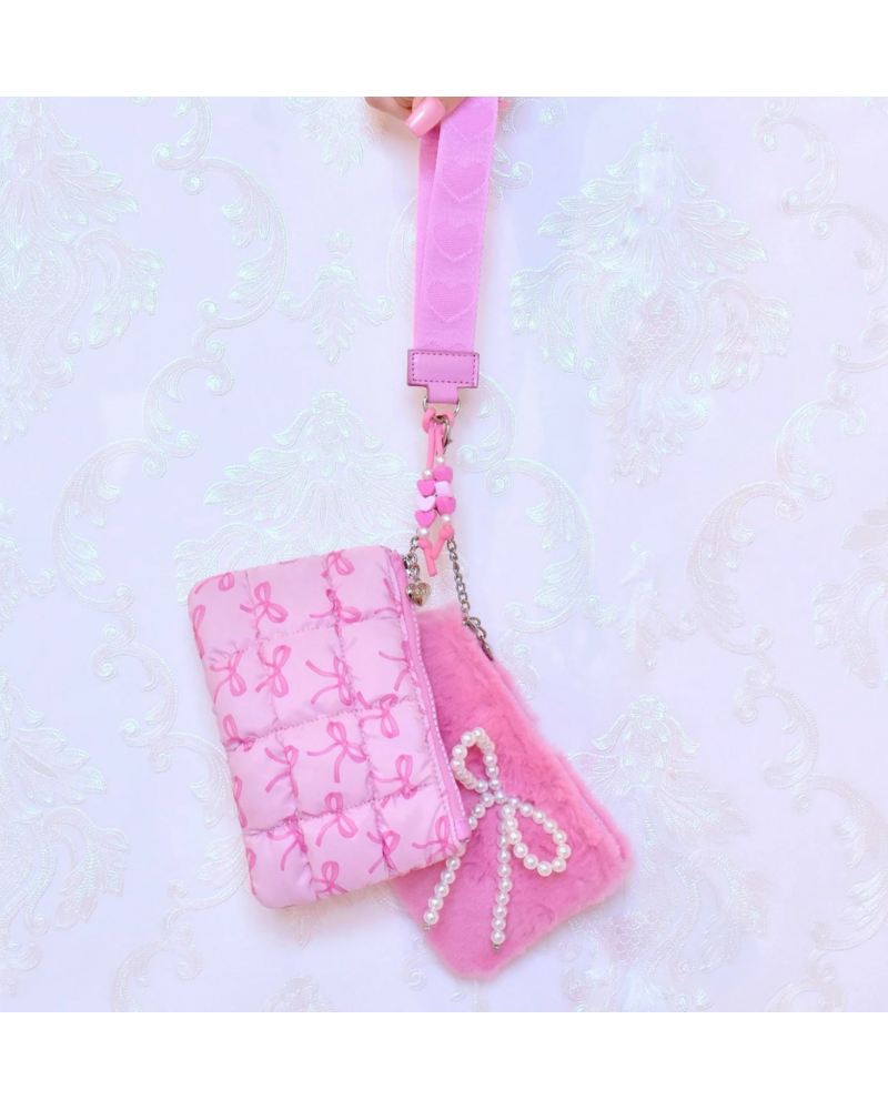 OMG Accessories Bow Quilted Scrunchies 3 Piece Coin Purse Keychain Set {Petal}