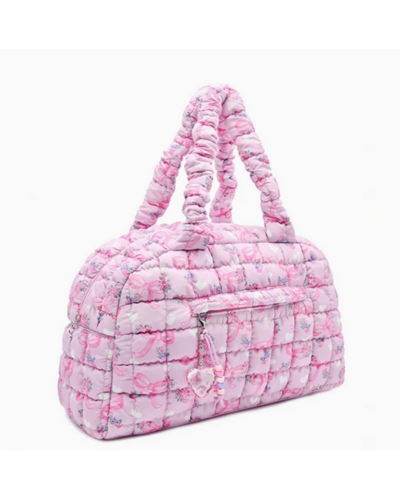 OMG Accessories Quilted Scrunchies Floral Bow Printed Medium Duffle Bag {Petal Floral}