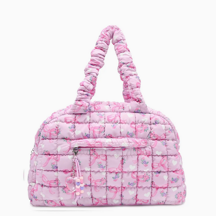 OMG Accessories Quilted Scrunchies Floral Bow Printed Medium Duffle Bag {Petal Floral}
