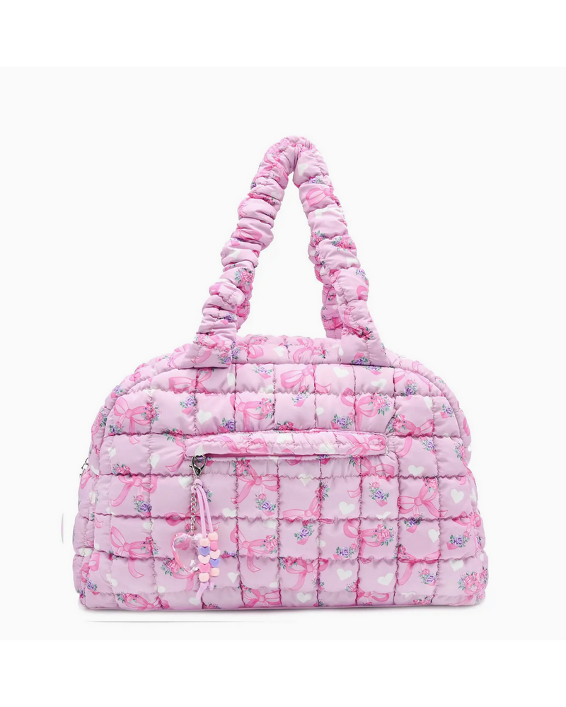 OMG Accessories Quilted Scrunchies Floral Bow Printed Medium Duffle Bag {Petal Floral}
