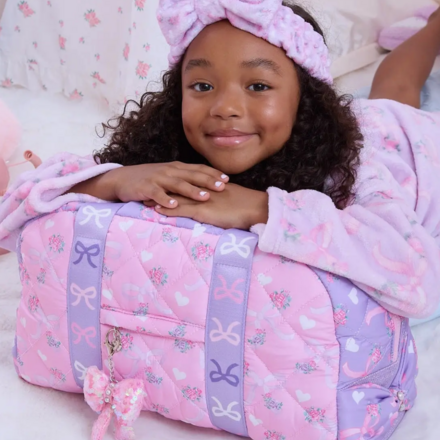 OMG Accessories Quilted Ditsy Bow Print Medium Duffle Bag {Pink/Lavender}