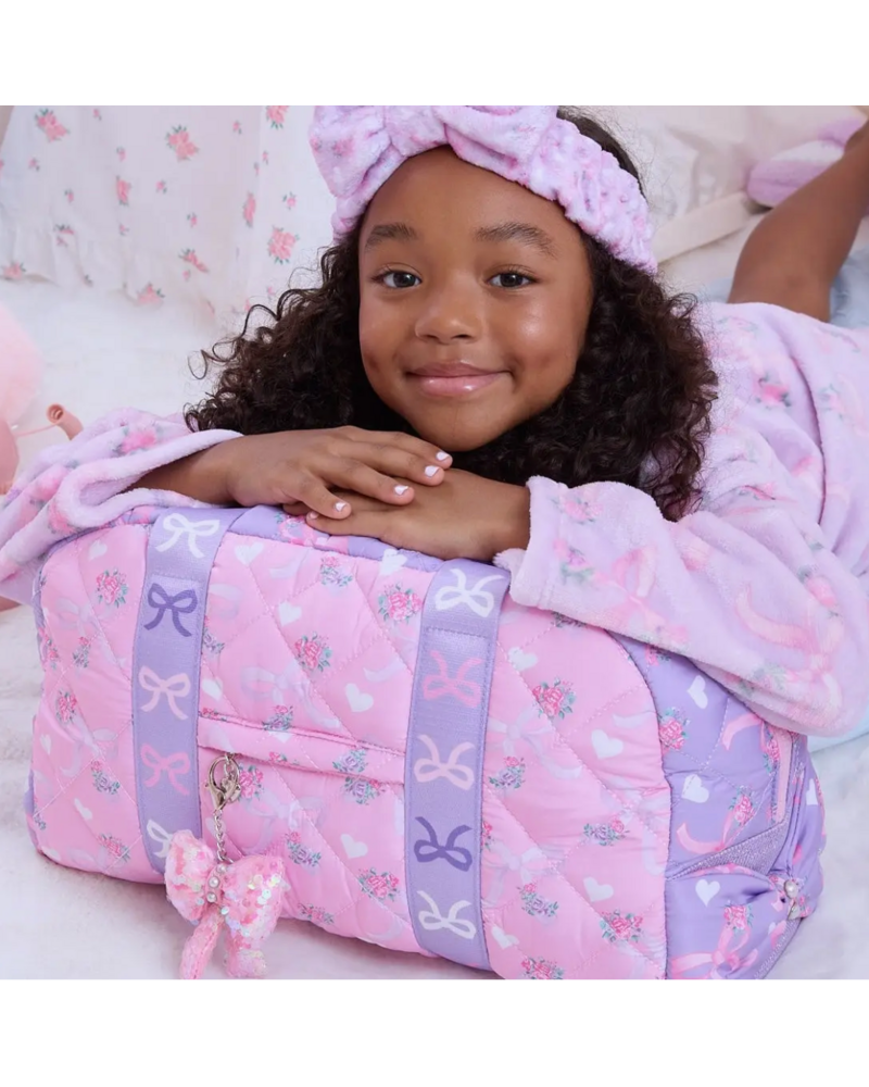 OMG Accessories Quilted Ditsy Bow Print Medium Duffle Bag {Pink/Lavender}