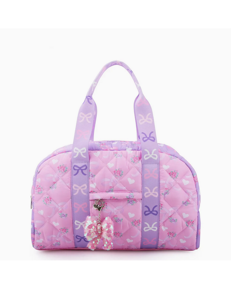 OMG Accessories Quilted Ditsy Bow Print Medium Duffle Bag {Pink/Lavender}