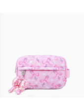 OMG Accessories Quilted Floral Bow Printed Pouch with Charm {Peony}