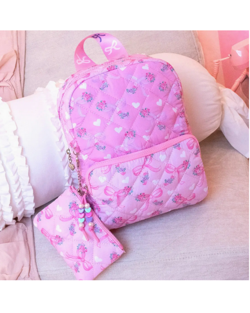 OMG Accessories Quilted Scrunchies Printed Mini Backpack with Coin Purse {Peony}