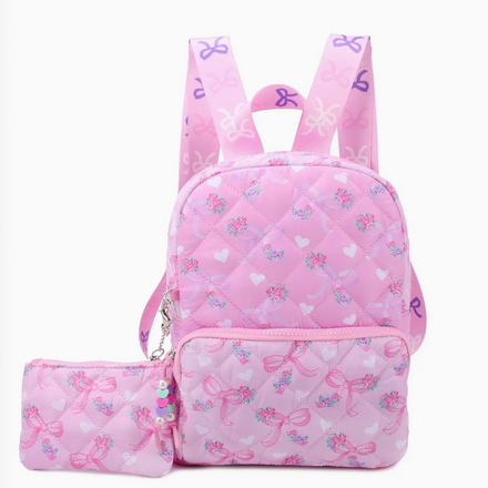 OMG Accessories Quilted Scrunchies Printed Mini Backpack with Coin Purse {Peony}