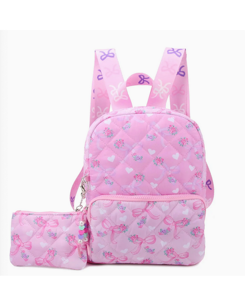 OMG Accessories Quilted Scrunchies Printed Mini Backpack with Coin Purse {Peony}