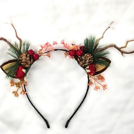 M.L. Kids Reindeer Light Up Antlers w/ Pine Cones Headband