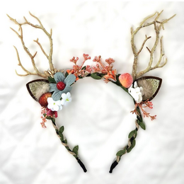M.L. Kids Reindeer Light Up Antlers w/ Feathers Headband {Blue Flower}